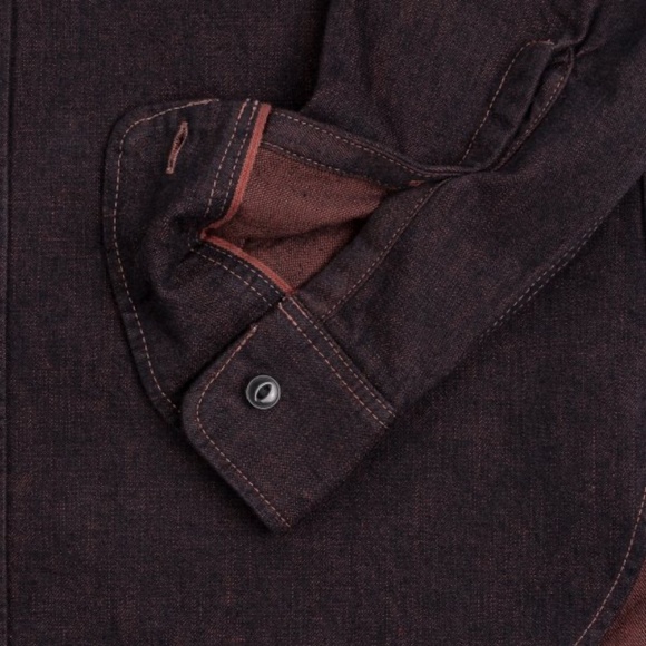 (NWT) Iron Heart 10oz Selvedge Denim Work Shirt - Indigo Overdyed Red (size M) - Picture 7 of 16